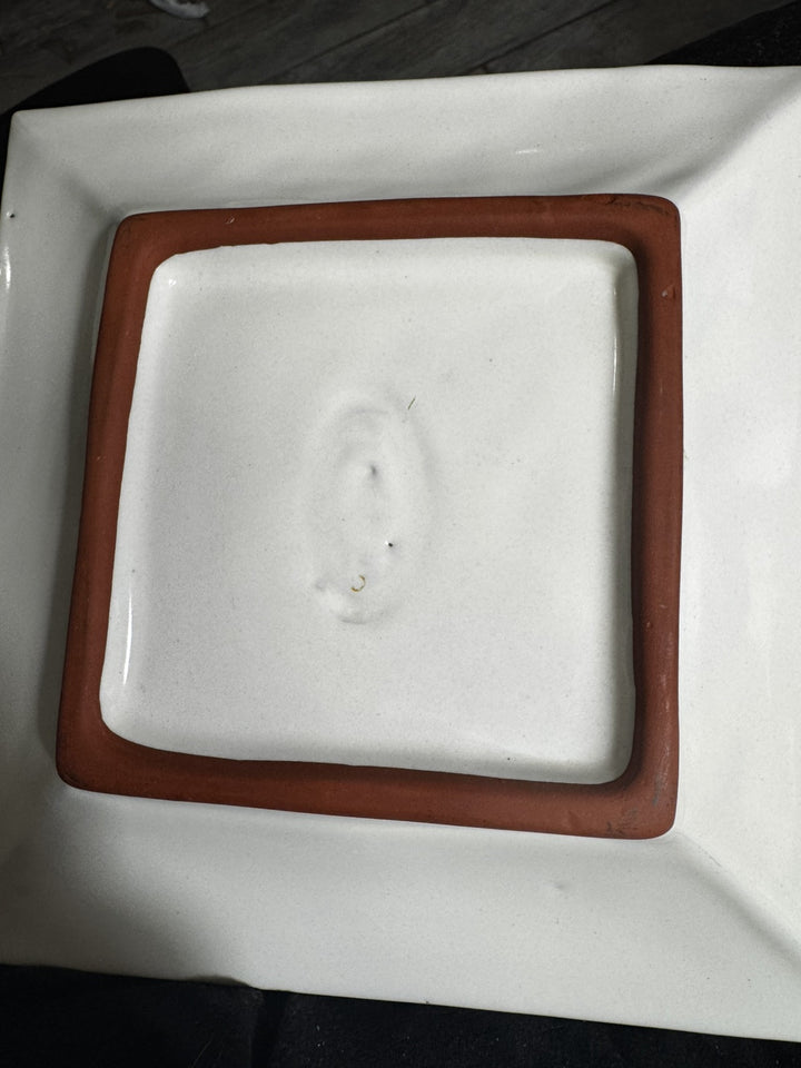 Mackenzie Childs One Square Hopscotch Plate 9.25” White Ceramic Polka Dot Floral