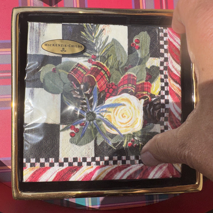 Mackenzie Childs Scottish Bouquet Holiday Cocktail Napkins 1 Pack 20 pack, NEW