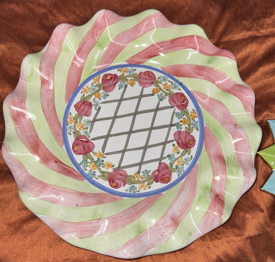 RETIRED MACKENZIE CHILDS FLUTED Glen park CERAMIC DINNER PLATE 11”