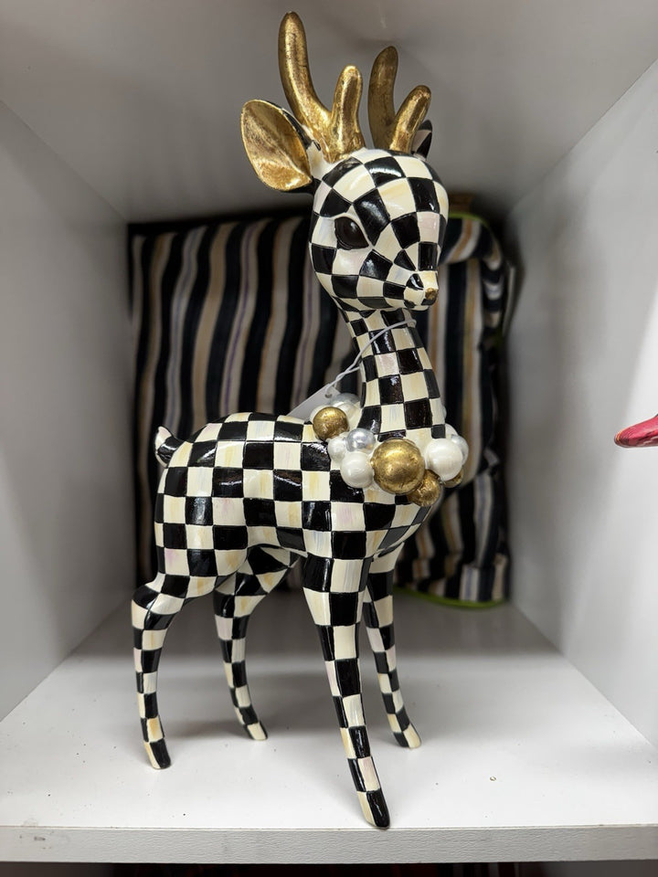 Mackenzie Childs Courtly Check Gold Deary Deer Brand New Black White Silver Gold
