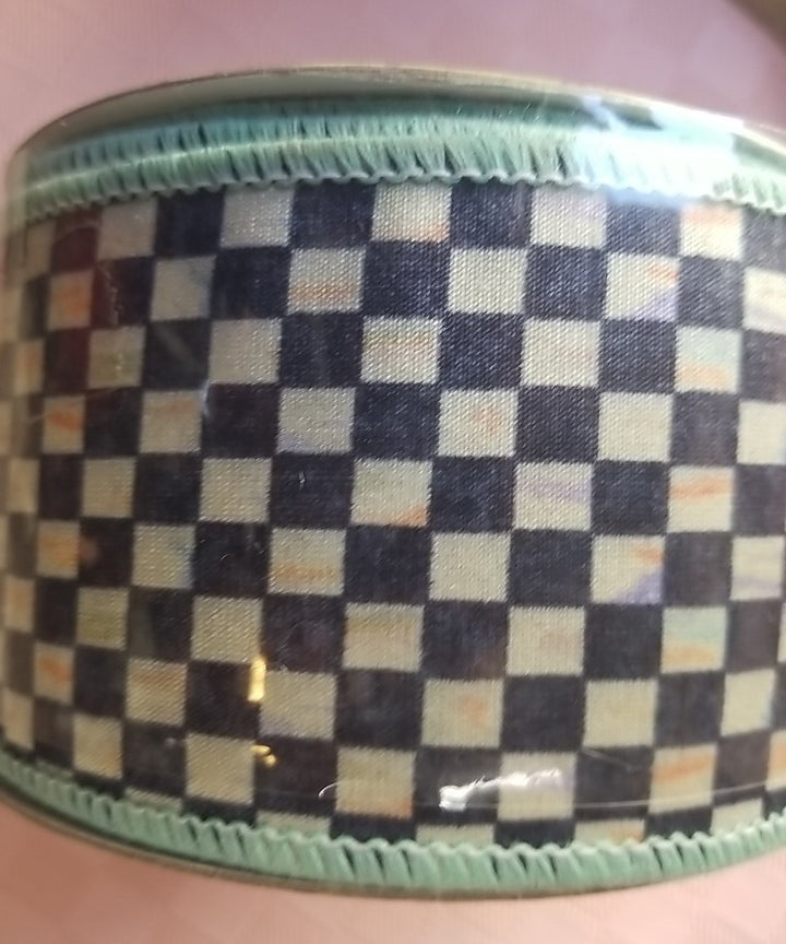 MacKenzie Childs Courtly Check Ribbon Aqua Blue Edge 2.5" Wide - Full Role New