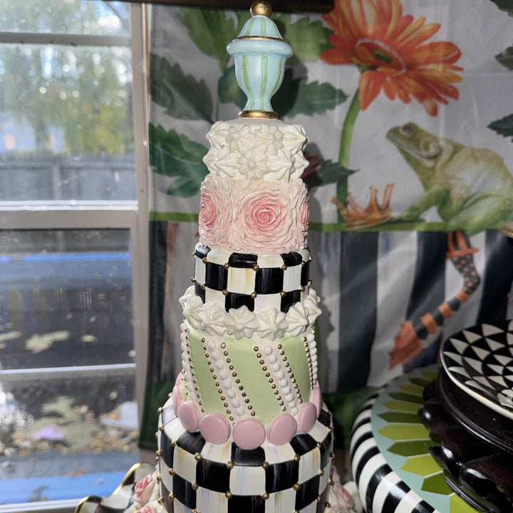Mackenzie Childs 16.5" Tall Rosy Tiered Rose Garden Cake Courtly Check Retired
