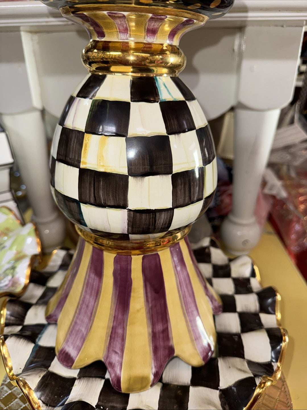 Mackenzie Childs Ceramic Courtly  Check Great Vase- New- Made In Aurora 2006