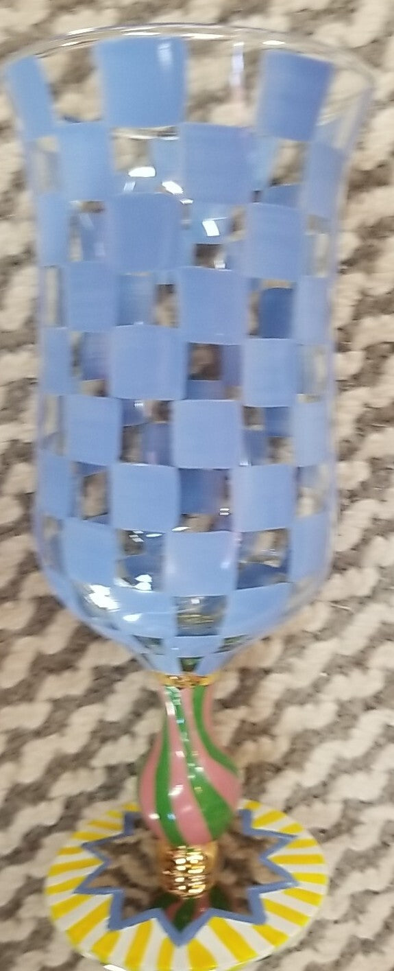 Mackenzie Circus Glass Water Goblets Childs Blue Checkered Collection