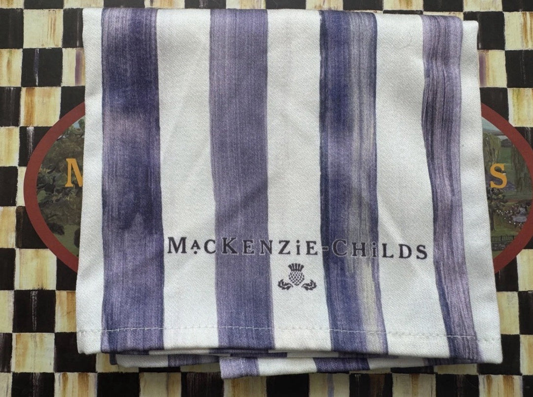 MACKENZIE CHILDS VIOLET Purple STRIPE DISH  Tea TOWEL 100% COTTON 18X26" NWT