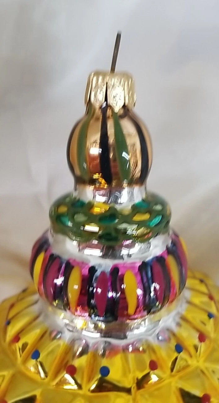 Mackenzie Childs Russian Jewel Courtly Check Yellow Ornament Glass