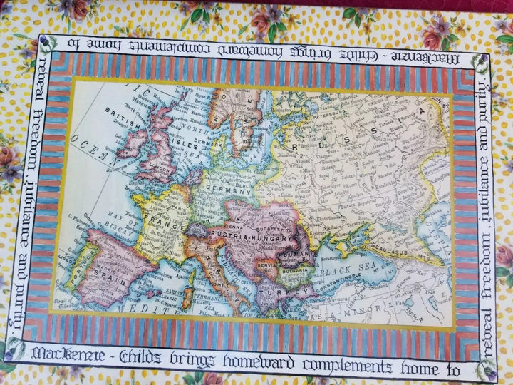 MacKenzie Childs Cork Back GLOBAL MISSION MAPS Placemats Set Of 4