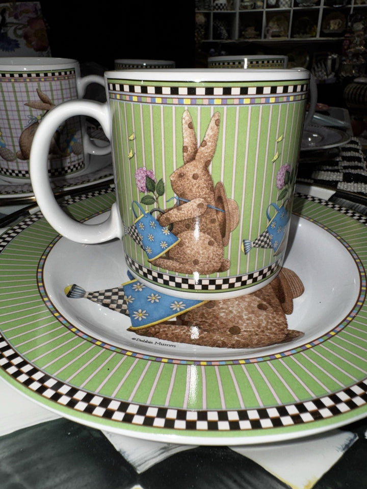 Debbie Mumm Sakura Easter Plate 8 1/4" Bunny Easter Watering Can 1998- Checks