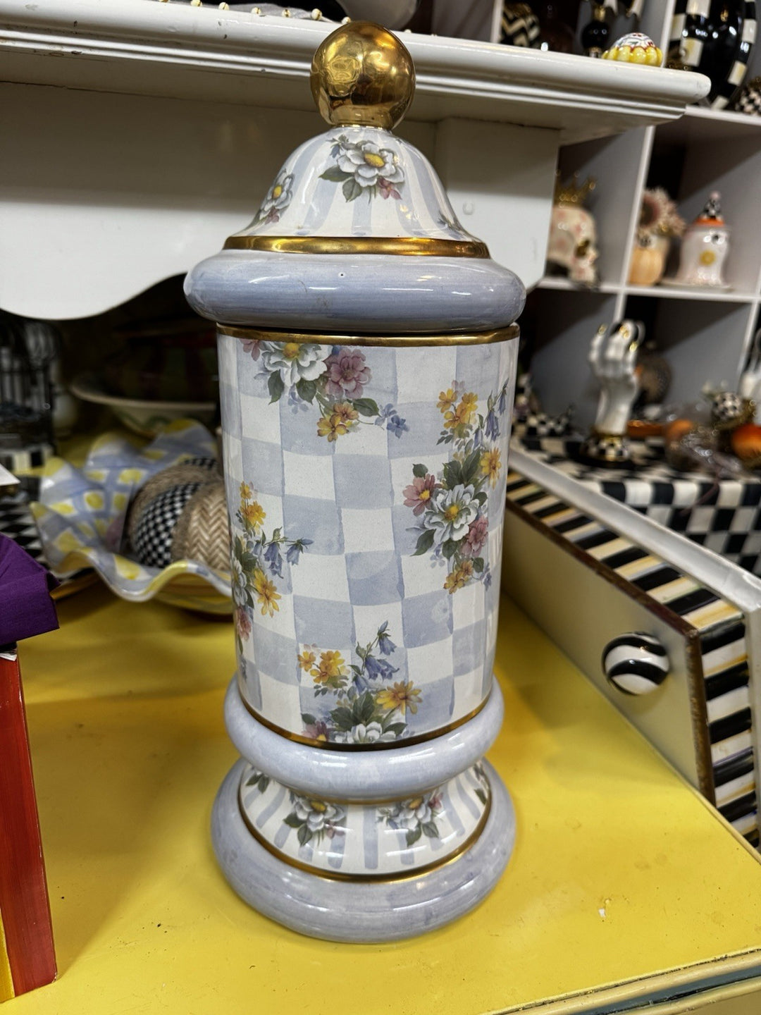 MacKenzie Childs Morning Glory Blue Honeymoon Column Canister HandMade 1993