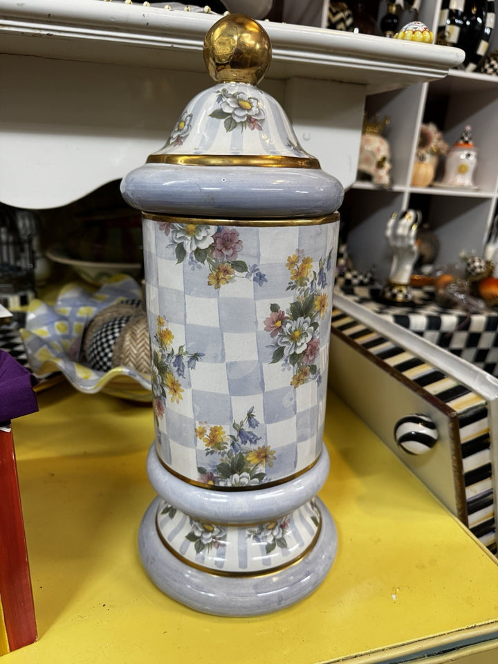 MacKenzie Childs Morning Glory Blue Honeymoon Column Canister HandMade 1993