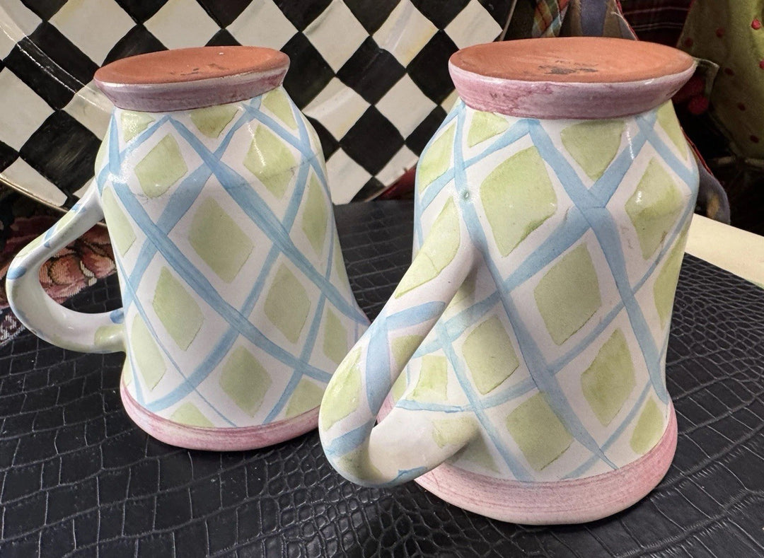 MacKenzie Childs  set Wallcourt Maddox  Footed Mug  - 12 Oz- Retired Used Defect