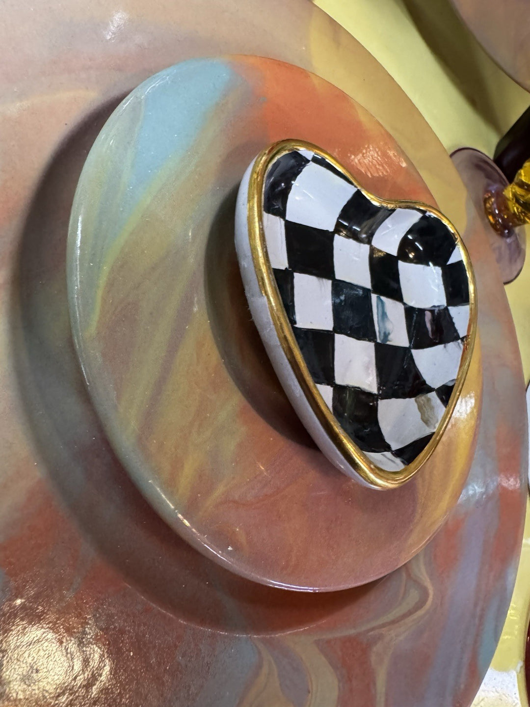 MacKenzie Childs Courtly Check 3.5” Heart  Small Trinket Bowl -made In Aurora