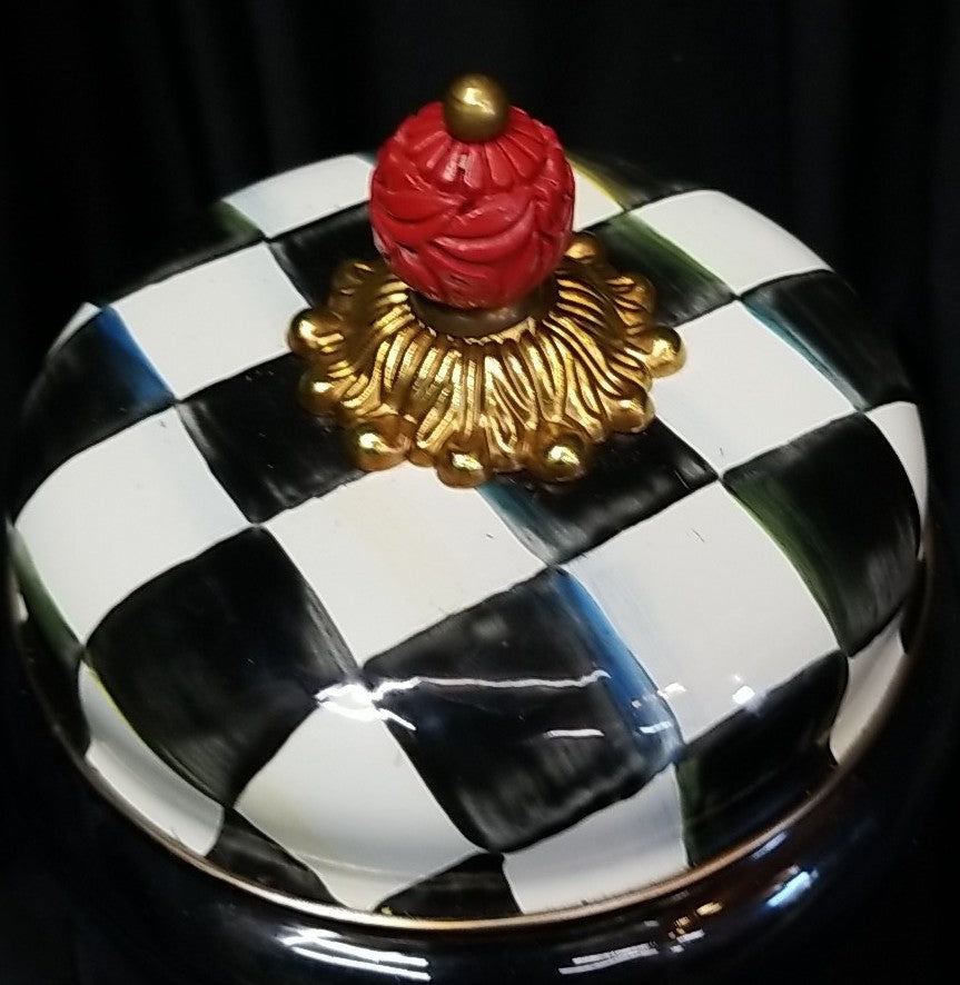 MACKENZIE CHILDS Small Courtly Check  Glass Storage Jar with Lid- New