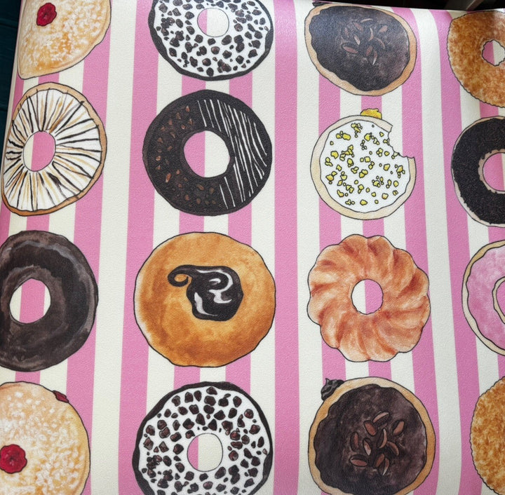 Mackenzie Childs Pink Stripe Donut  2' x 3' vinyl Floor Mat new Retired Pattern