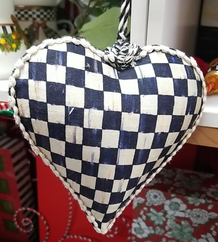Mackenzie childs Cozy Red HEART patchwork Ornament Large 5.5"w x10"tall 2.5"deep