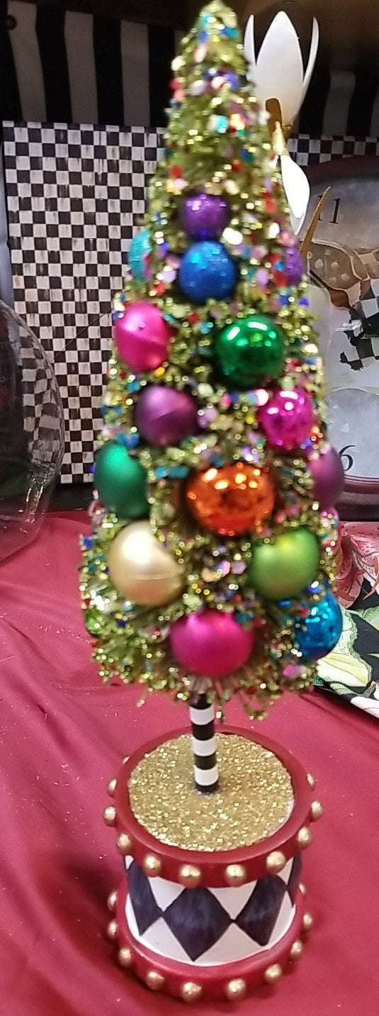 Mackenzie Childs Nutcracker Mini Bottle Brush Christmas Tree 12" H retired