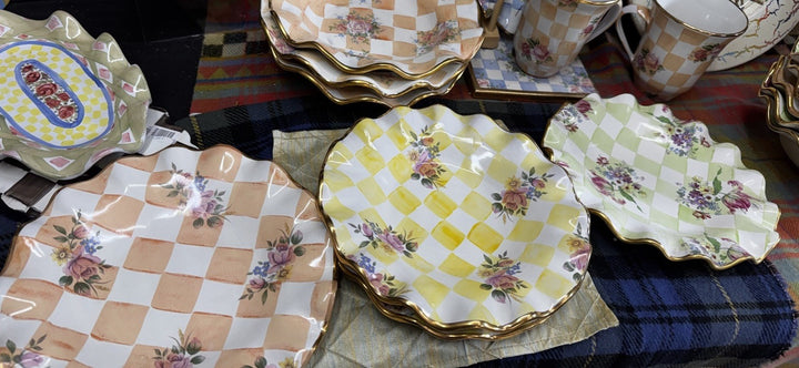 9” Mackenzie Childs Fluted Marmalade Orange Honeymoon Salad  Plate With Gold Rim