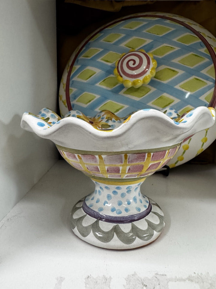 Mackenzie Childs 1-Fluted  Miniature Compote Taylor Fran  4" Tall Retired