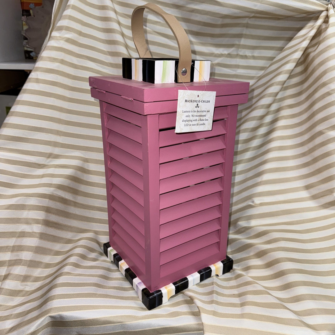 New Mackenzie Childs Small Pink Shutter Lantern  15.5” Tall- Courtly Stripe