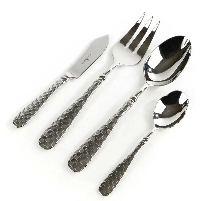 MACKENZIE CHILDS Silver Check Hostess Utensil Serving Set In Gift Box NEW