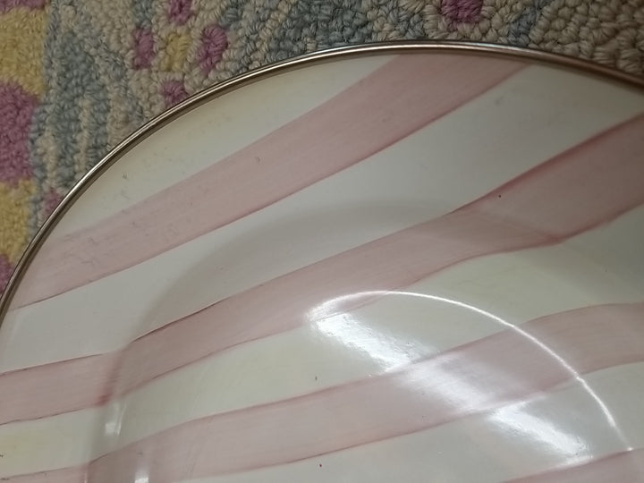Mackenzie Childs Enamel Shallow Bowl Pink Bathing Hut 9” Excellent