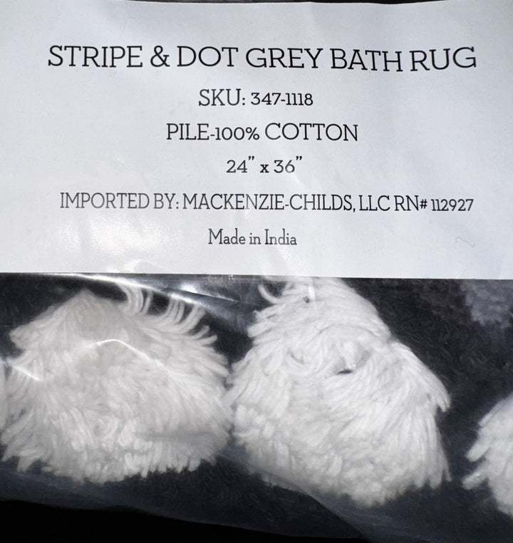 MACKENZIE CHILDS Stripe And Dot Grey BATH RUG 24" W x 36"  NIB