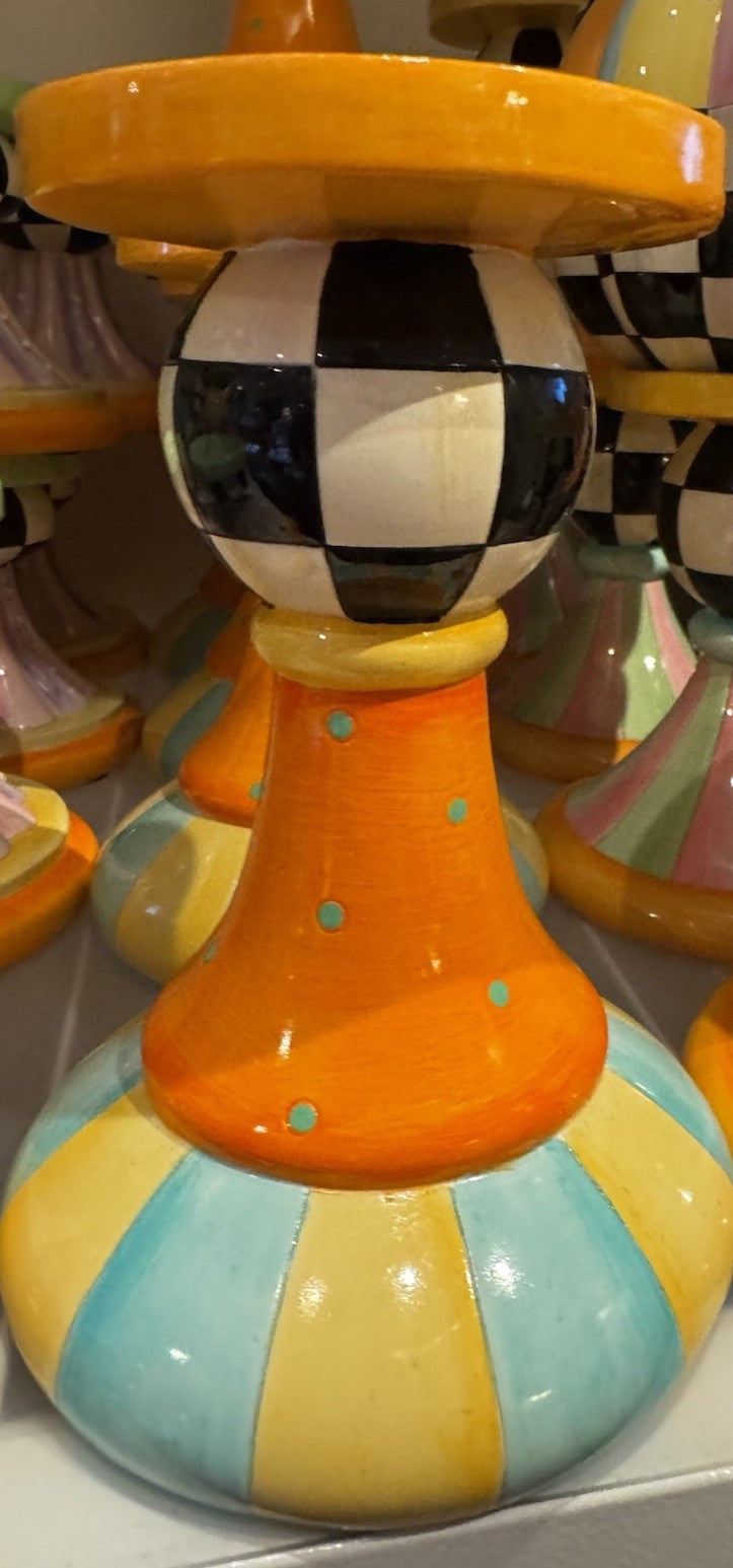 Mackenzie Childs Pillar  Candle Holders -set of 3- Nib