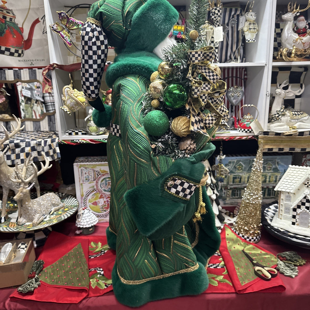 Mackenzie Childs Emerald Luxe  Large Santa With Bag Of Toys 37” Tall Nib Courtly