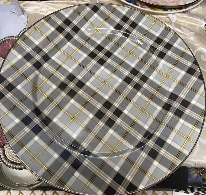 Mackenzie Childs  Tartan Mocha Enamel Serving Platter  16” - New