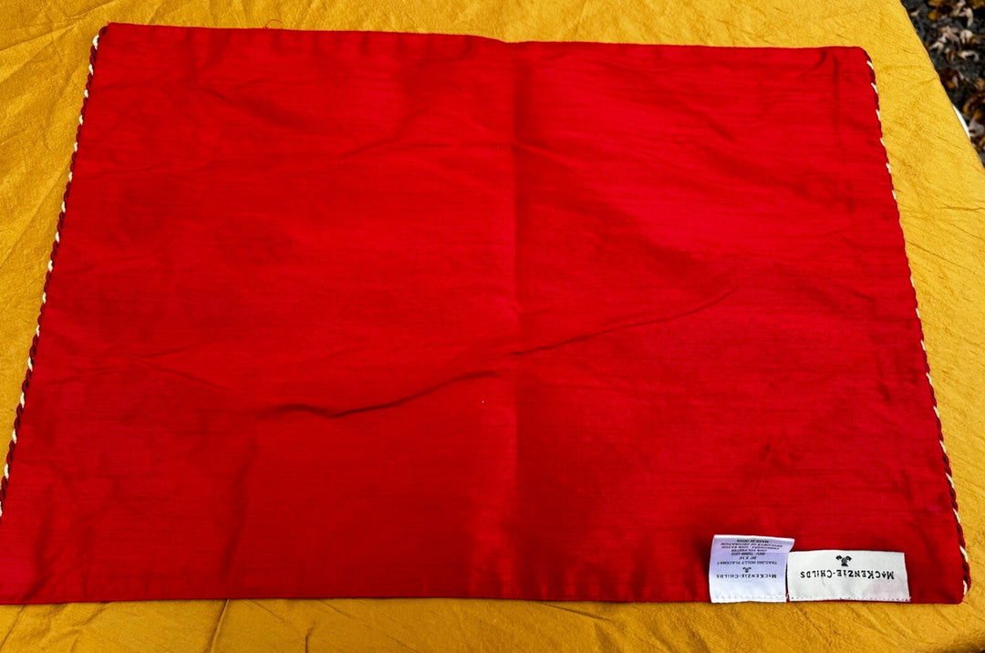 Retired Mackenzie Childs Embroidered Holiday Trailing Holly placemat 20”x14”