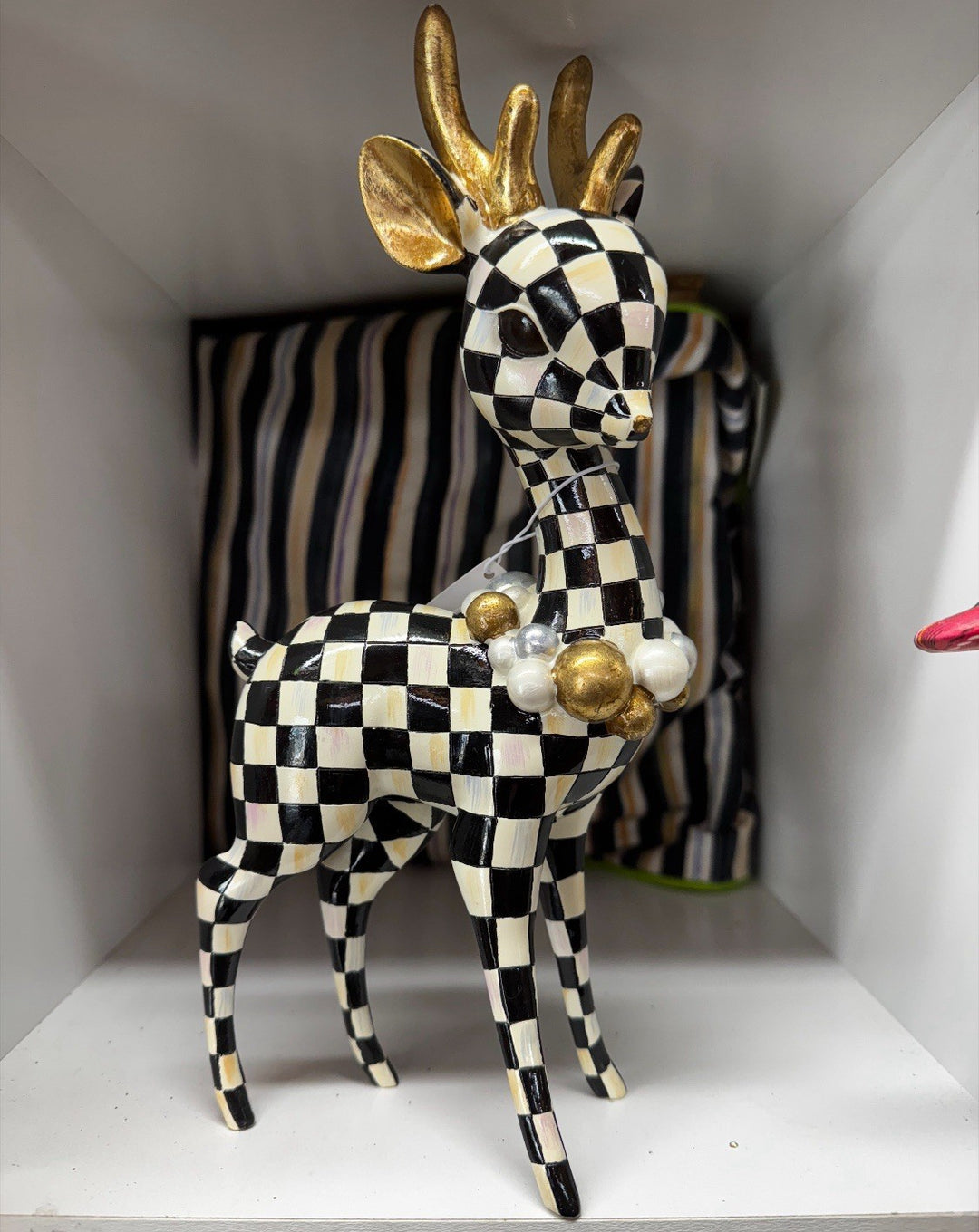 Mackenzie Childs Courtly Check Gold Deary Deer Brand New Black White Silver Gold