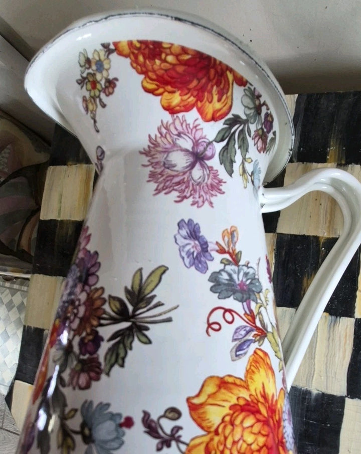 MacKenzie Childs Practical Pitcher Metal White Flower Market SMALL 8.5" TALL