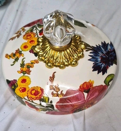 MacKenzie Childs White Flower MARKET LID ONLY..... FOR 1 GALLON GLASS COOKIE JAR