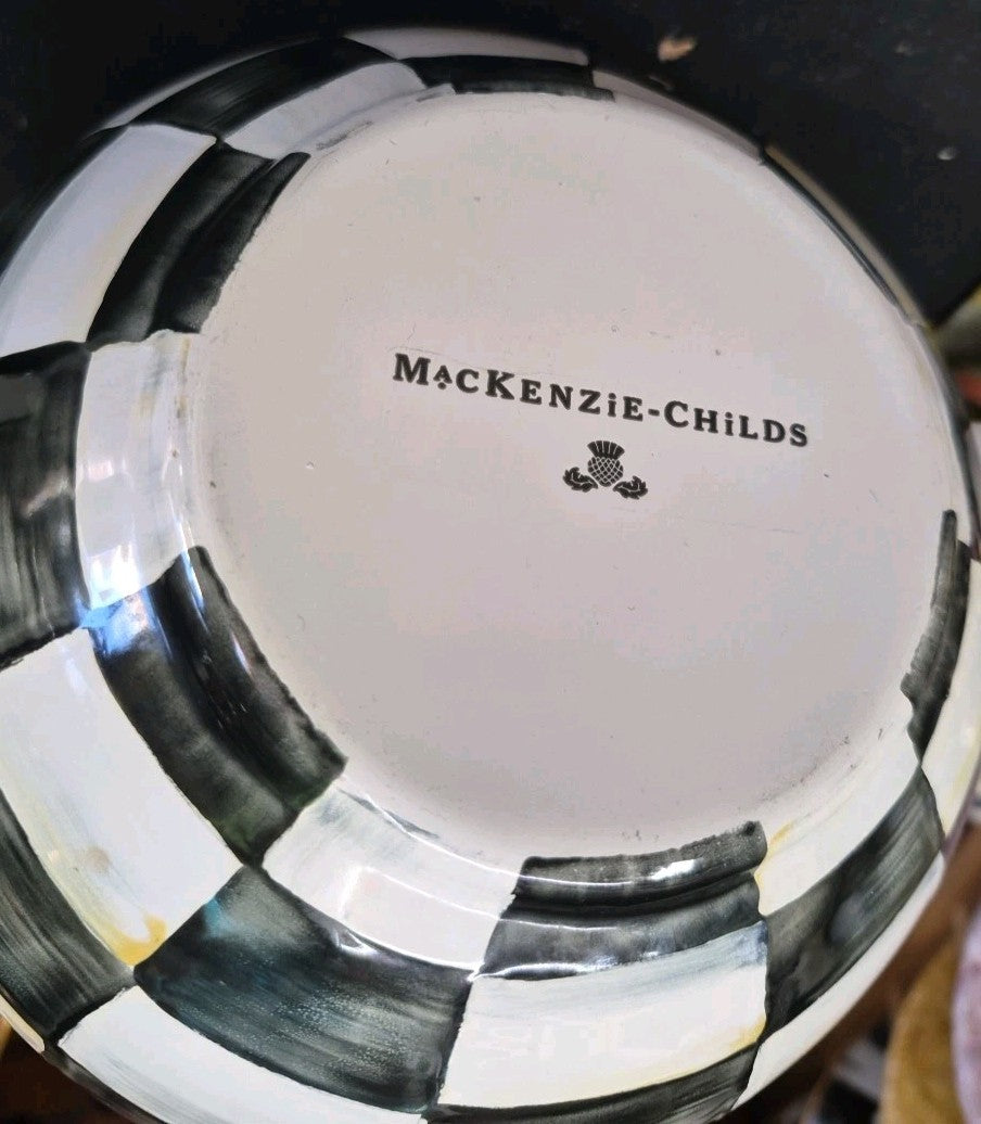 Mackenzie Childs Courtly Check Water Pitcher Enamelware Decor Black White 3 qt