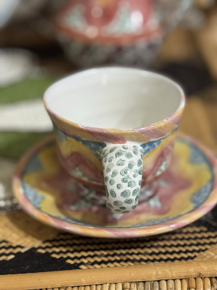 MacKenzie Childs Small Ceramic Keukenhof Tea Cup & Saucer Ceramic 2003