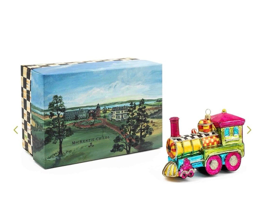 MacKenzie Childs Glass Ornament - Granny Kitsch Train- New