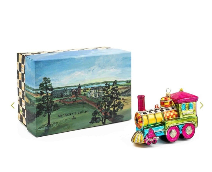MacKenzie Childs Glass Ornament - Granny Kitsch Train- New