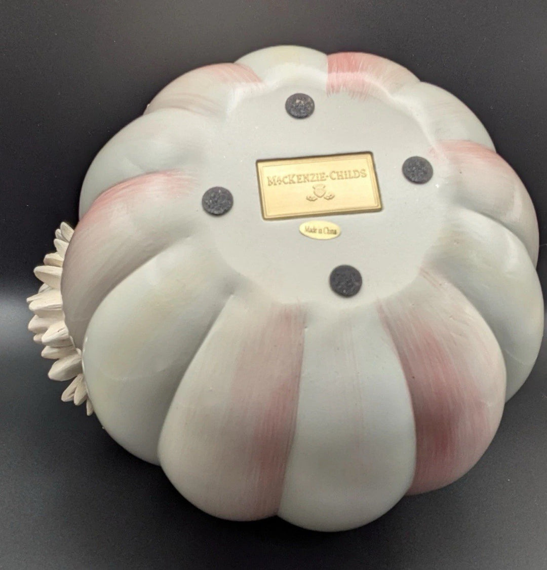 NWT MacKenzie Childs Rosy Stripe Pumpkin With Pink Sunflower - All Season Decor