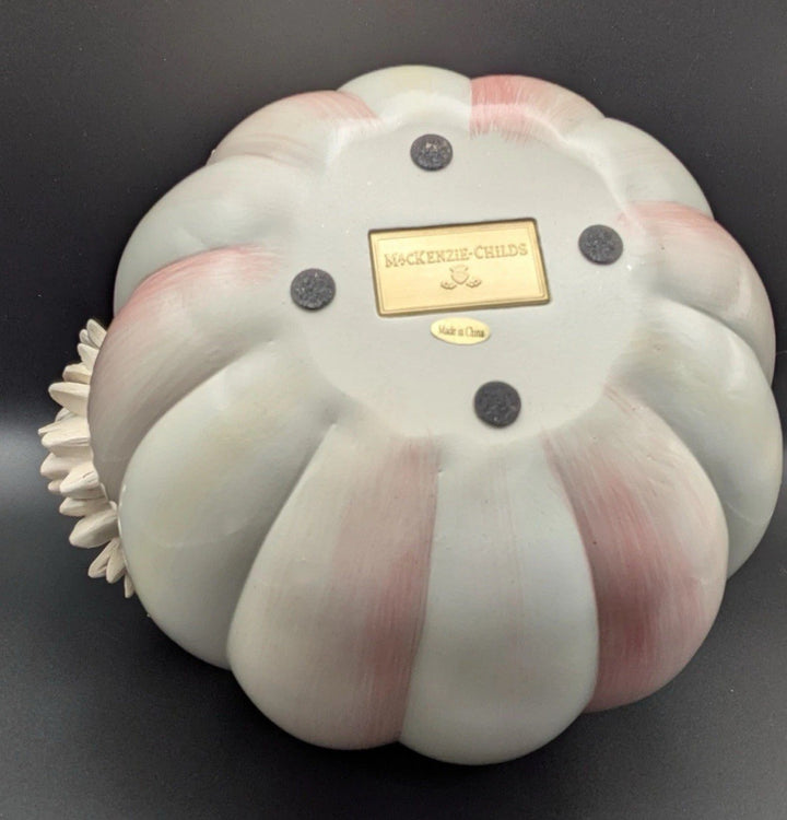 NWT MacKenzie Childs Rosy Stripe Pumpkin With Pink Sunflower - All Season Decor