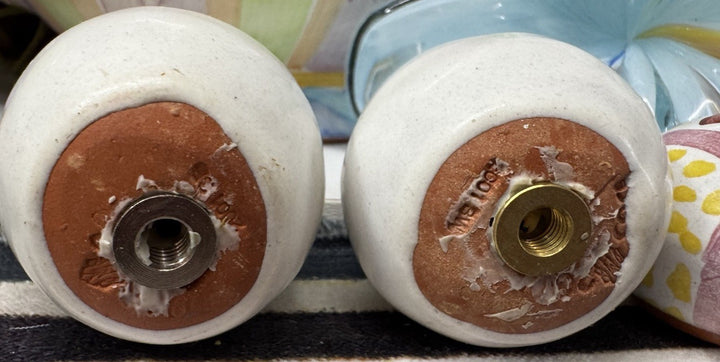 Mackenzie Childs Set Of 2 White Cabinet Knobs Finials  Ceramic With Hardware