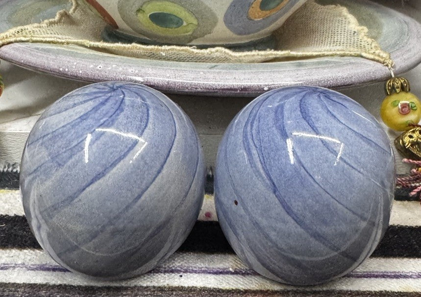 Mackenzie Childs Set Of 2 Light Blue Cabinet Knobs / Pulls Ceramic With Hardware