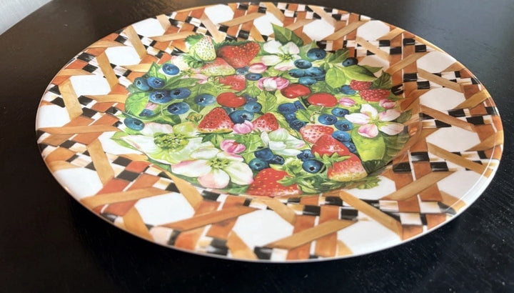 MacKenzie-Childs Berries & Blossoms Melamine 12” Charger/Serving Plates Set of 4
