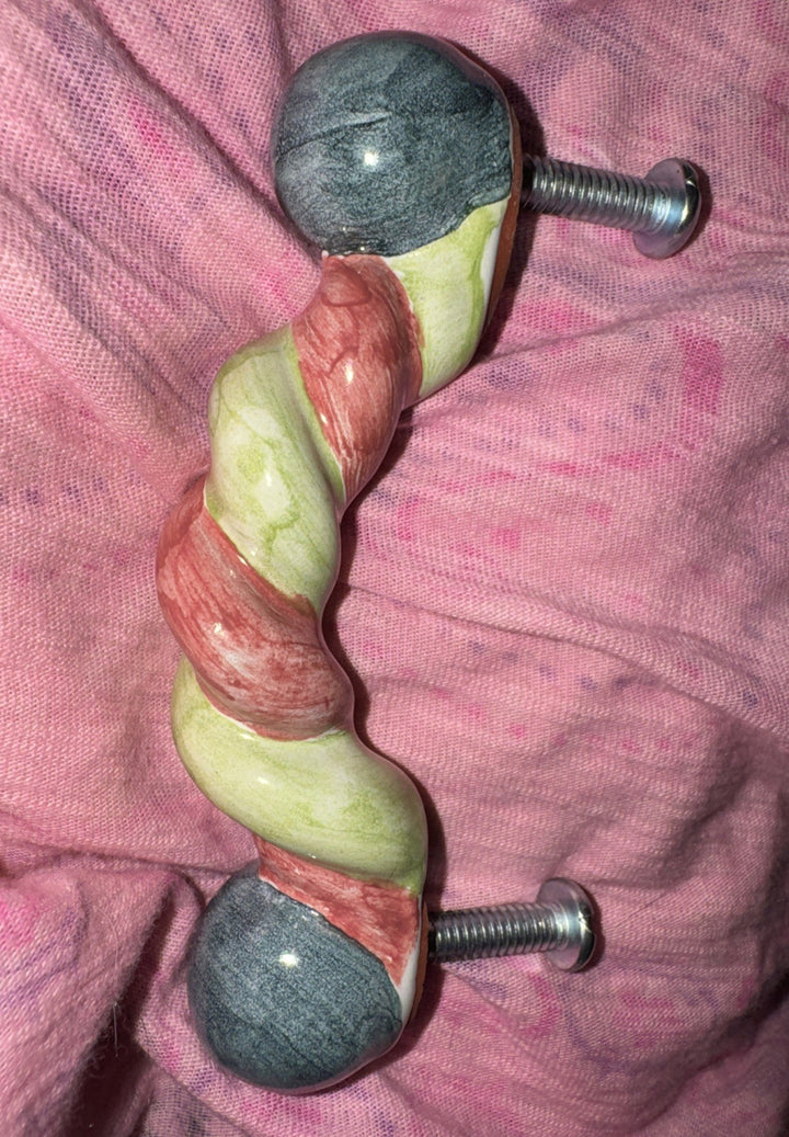 Mackenzie Childs  4.75 Twist Ceramic Handle Pull Knob Blue, Green Pink