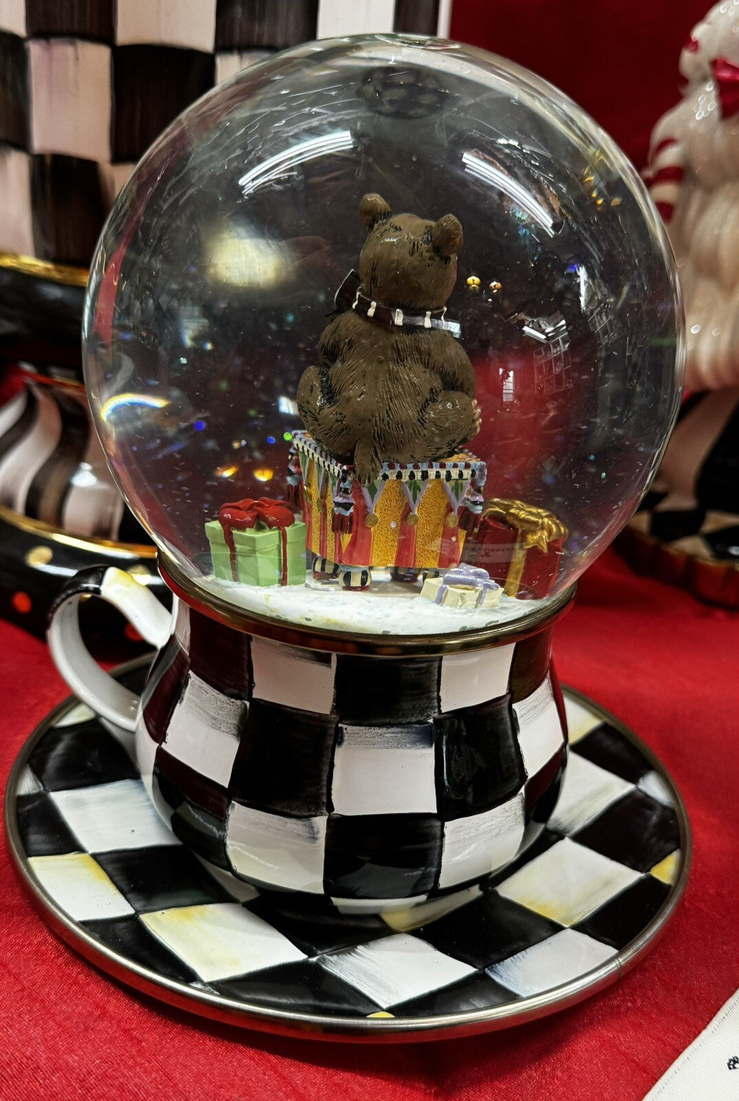 MacKenzie Childs - Bear With Gifts Snow Globe Christmas Sleigh- Retired